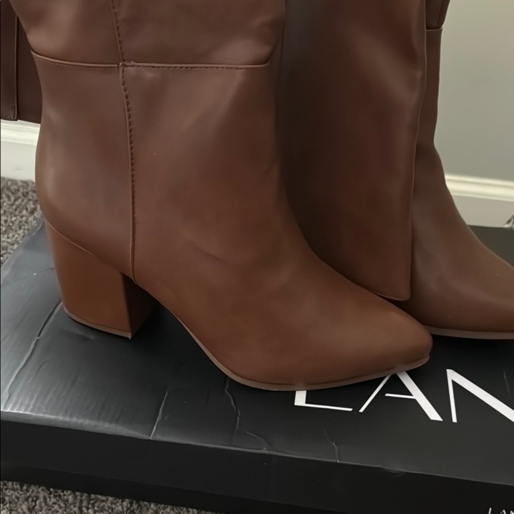 Lane Bryant Brown Heeled Boots with Block Heel